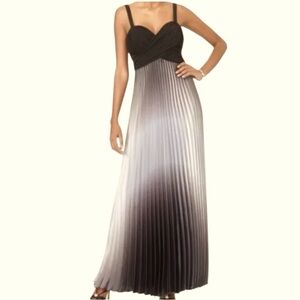 Betsy & Adam Black and Gray Pleated Maxi Dress